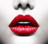 Sexy Lips. Conceptual Image with Vivid Red Open Mouth  Ludzie Plakat