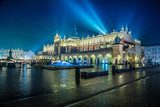 Poland, Krakow. Market Square at night.  Architektura Plakat
