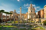 Trajan's Column in the  forum of Trajan in Rome, Italy  Architektura Plakat