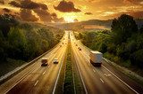 Highway trafin in sunset  Pejzaże Plakat
