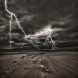 Lightning thunderstorm at sea  Pejzaże Plakat