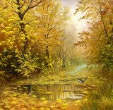 beautiful autumn landscape, canvas, oil  Olejne Obraz
