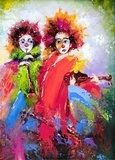 Two clowns with a violin and a pipe  Olejne Obraz