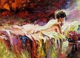 The naked girl laying on a bed  Olejne Obraz