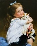 Portrait of the girl with a cat  Olejne Obraz