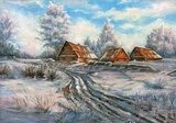 The winter rural landscape drawn by oil on a canvas  Olejne Obraz
