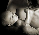 Close up of a newborn touching his fathers face  Fototapety Czarno-Białe Fototapeta