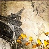 Collage carrÃ© tour Eiffel romantique rÃ©tro  Fototapety Sepia Fototapeta