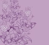 vector floral  background with hand drawn  blooming flowers  Rysunki kwiatów Fototapeta