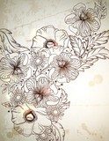 Vintage background with hand drawn flowers branch  Rysunki kwiatów Fototapeta
