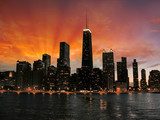 Wonderful Chicago Skyscrapers Silhouette at sunset  Zachód Słońca Fototapeta