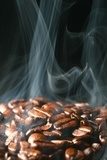 macro coffee beans in aroma smoke  Kawa Fototapeta