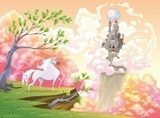 Unicorn and mythological landscape. Vector illustration  Fototapety do Pokoju Dziewczynki Fototapeta