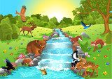 animals drinking water from the brook  Fototapety do Pokoju Dziewczynki Fototapeta