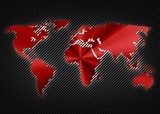 Cool red metalic map of the world on the carbon background  Mapa Świata Fototapeta