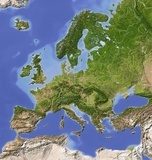 Shaded relief map of Europe, colored for vegetation.  Mapa Świata Fototapeta