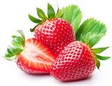Strawberries with leaves.  Obrazy do Kuchni  Obraz