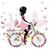 Girl on a bicycle with a romantic butterflies  Fototapety do Kawiarni Fototapeta