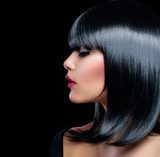Beautiful Brunette Girl. Beauty Woman with Short Black Hair  Obrazy do Salonu Fryzjerskiego Obraz