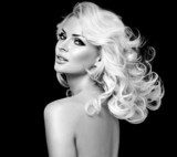beautiful blonde woman  with perfect curly hair  Obrazy do Salonu Fryzjerskiego Obraz