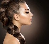 Hair Braid. Beautiful Woman with Healthy Long Hair  Obrazy do Salonu Fryzjerskiego Obraz