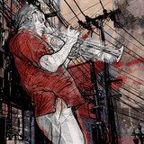 trumpeter on a grunge cityscape background  Muzyka Obraz
