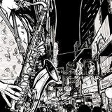 saxophonist playing saxophone in a street  Muzyka Obraz