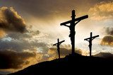 three crosses at sunset  Religijne Obraz