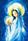 Nativity sceneMary with the young Jesus in her arms.Watercolors.  Religijne Obraz
