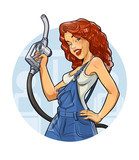 Girl with petrol pump. Car service.  Eps10 vector  Pin-up Obraz
