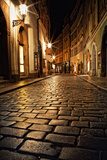 narrow alley with lanterns in Prague at night  Fototapety Uliczki Fototapeta