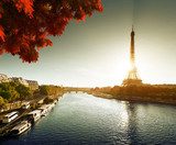 Seine in Paris with Eiffel tower in autumn  Fototapety Wieża Eiffla Fototapeta