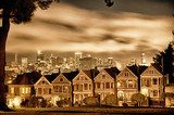 San Francisco Victorian homes at Alamo Square  Fototapety Sepia Fototapeta