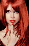 Red Hair. Beautiful Sexy Girl. Healthy Long Hair. Beauty Model W  Obrazy do Salonu Kosmetycznego Obraz