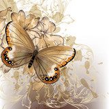 Cute stylish floral background with butterfly  Motyle Fototapeta