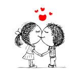 Couple kissing, valentine sketch for your design  Drawn Sketch Fototapeta