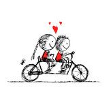 Couple cycling together, valentine sketch for your design  Drawn Sketch Fototapeta