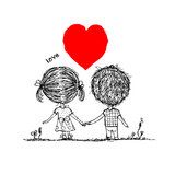 Couple in love together, valentine sketch for your design  Drawn Sketch Fototapeta