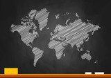 World map on blackboard  Drawn Sketch Fototapeta