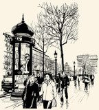 Paris - avenue des champs-elysees  Drawn Sketch Fototapeta