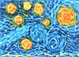 abstract background freehand living materials, colored masks curls, starry night Van Gogh Obraz