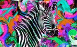 Abstrakcyjna zebra na tle kolorowej ekspresji Fototapety Graffiti Fototapeta