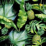 akwarela ilustracja tropikalnych liści i ananasa, Tapety Do jadalni Tapeta