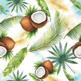 Akwarela kokosowe i palmy na białym tle. Tapety Pory roku Tapeta