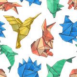 Akwarela kształtu zwierząt origami. Ręcznie rysowane Styl Orientalny Tapeta