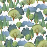 Akwarela płaski zestaw drzew i błękitnych gór Tapety Krajobrazy Tapeta