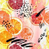 Akwarela pomarańcza, cytryna, grejpfrut. Tapety Owoce i Warzywa Tapeta
