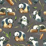 Akwarela różnych panda i liści Tapety Zwierzęta Tapeta