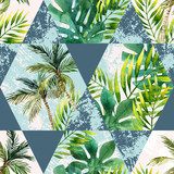Akwarela tropikalnych liści i palm w geometrycznych Tapety Abstrakcja Tapeta