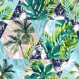 Akwarela tropikalnych liści i palm w geometrycznych Tapety Natura Tapeta
